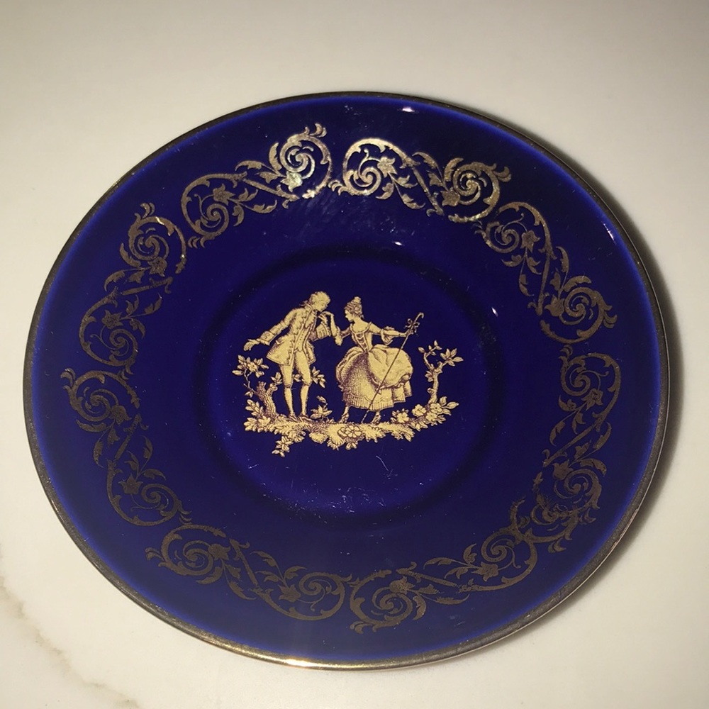 Limoges gold blue ring plate dish candy France
